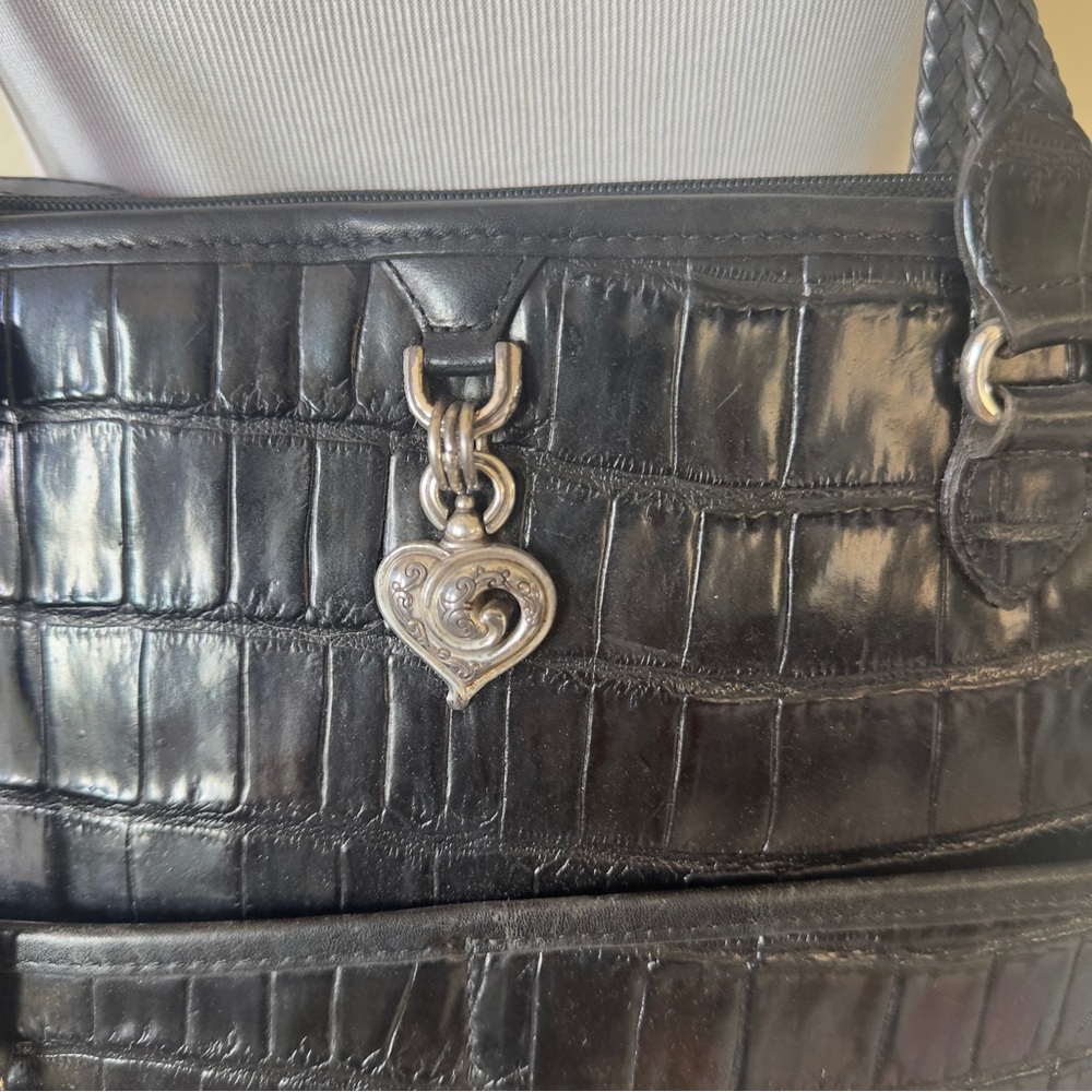 BRIGHTON Leather Black Croc Shoulder Bag Mini Heart Charm Purse Silver - Picture 5 of 6
